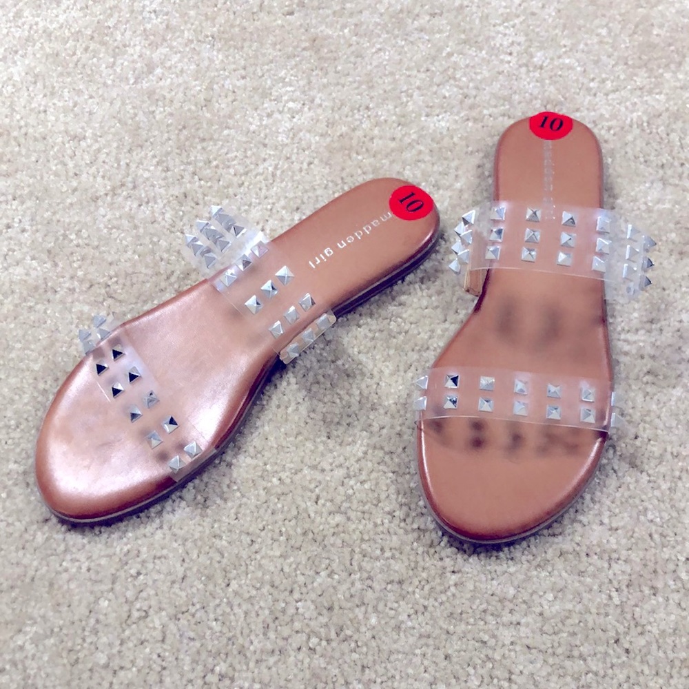 NEW Madden Girl Fetchh clear metal studded slides